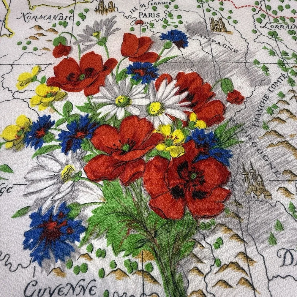 Vintage Vony France Tea Towels Set of 5 Floral Map Kitchen Linens MCM Decor